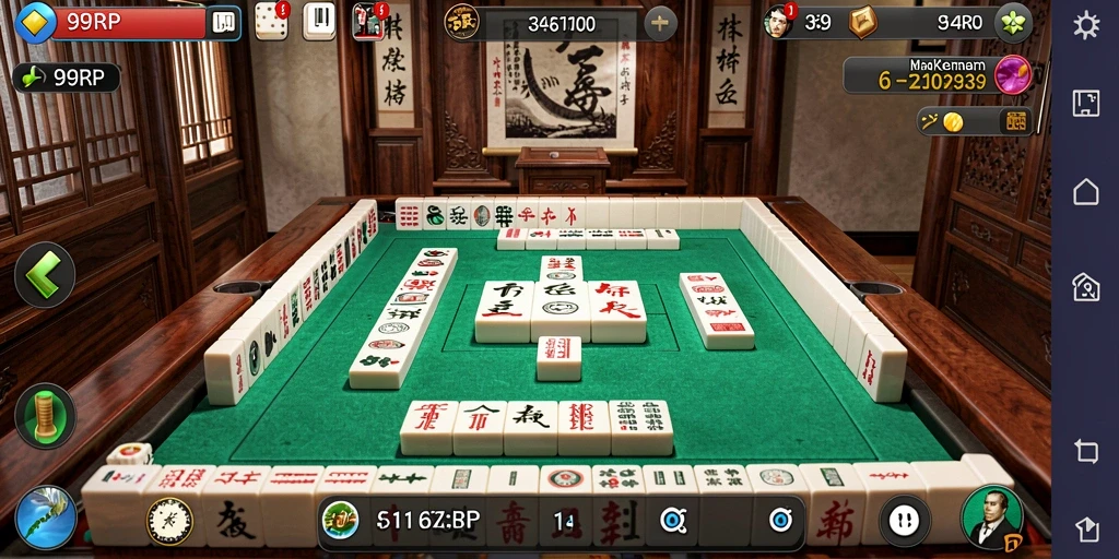 Tampilan gameplay 99RP dengan ubin Mahjong yang menarik.