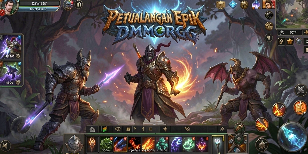 Screenshot utama DEWI567 menampilkan pertarungan epik di dunia fantastis.