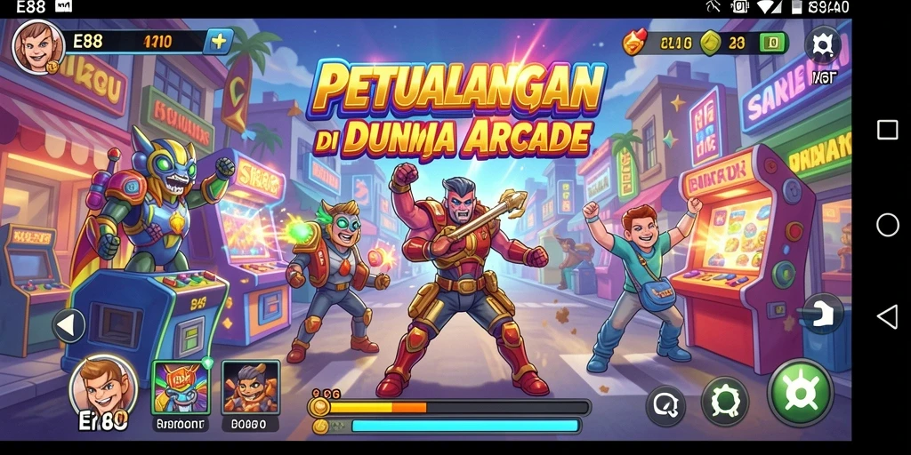 Tampilan gameplay E88 dengan grafis yang cerah dan dinamis.