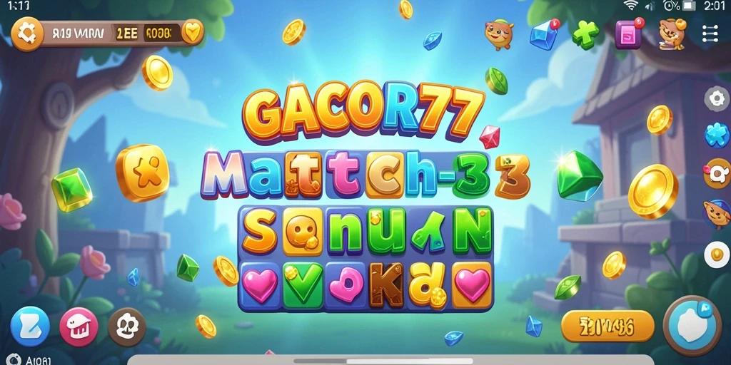 Screenshot gameplay GACOR77 yang menunjukkan kombinasi simbol Match-3.