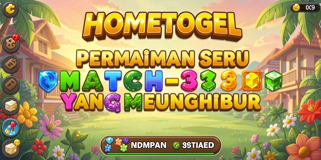 Gameplay seru HOMETOGEL dengan level match-3 penuh warna.