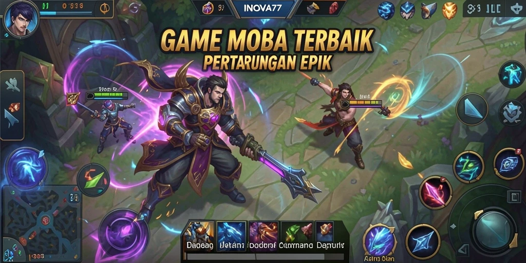 Tampilan gameplay INOVA77 saat bertempur di arena MOBA.