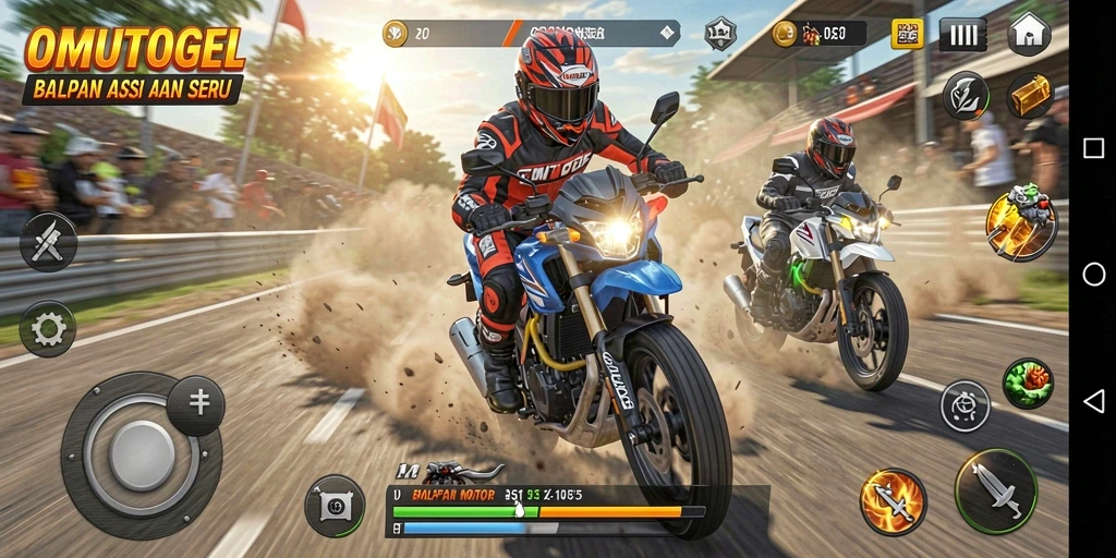 Tampilan seru gameplay balapan motor di OMUTOGEL.
