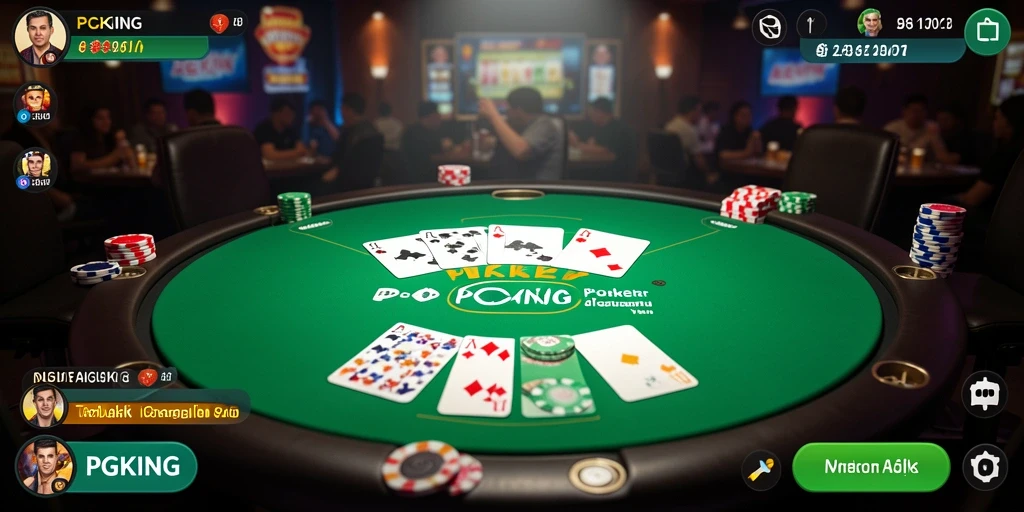 Tampilan gameplay seru di PGKING dengan pemain poker yang penuh strategi.