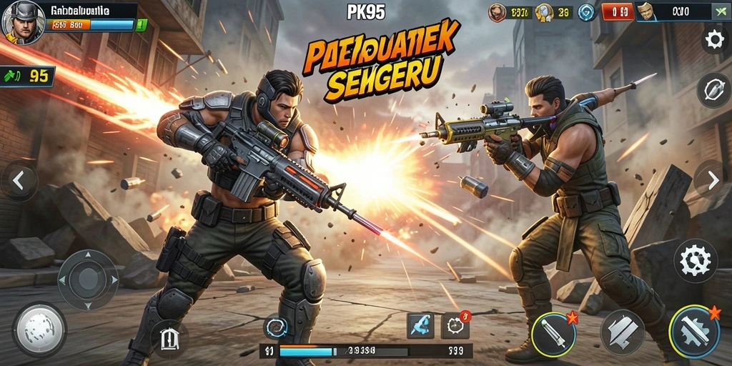 Screenshot gameplay PK95 yang menunjukkan aksi mendebarkan dalam pertempuran.