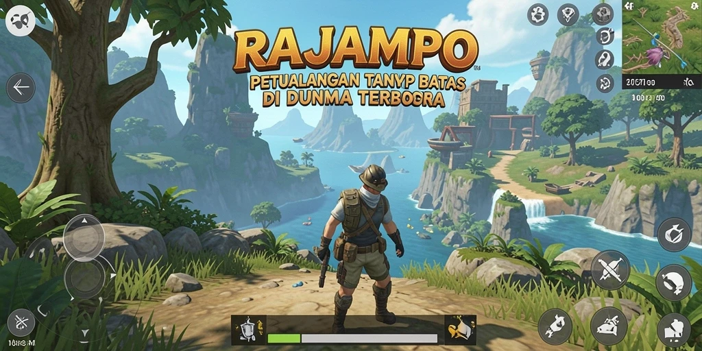 Tangkapan layar menunjukkan aksi seru dalam dunia terbuka RAJAMPO.