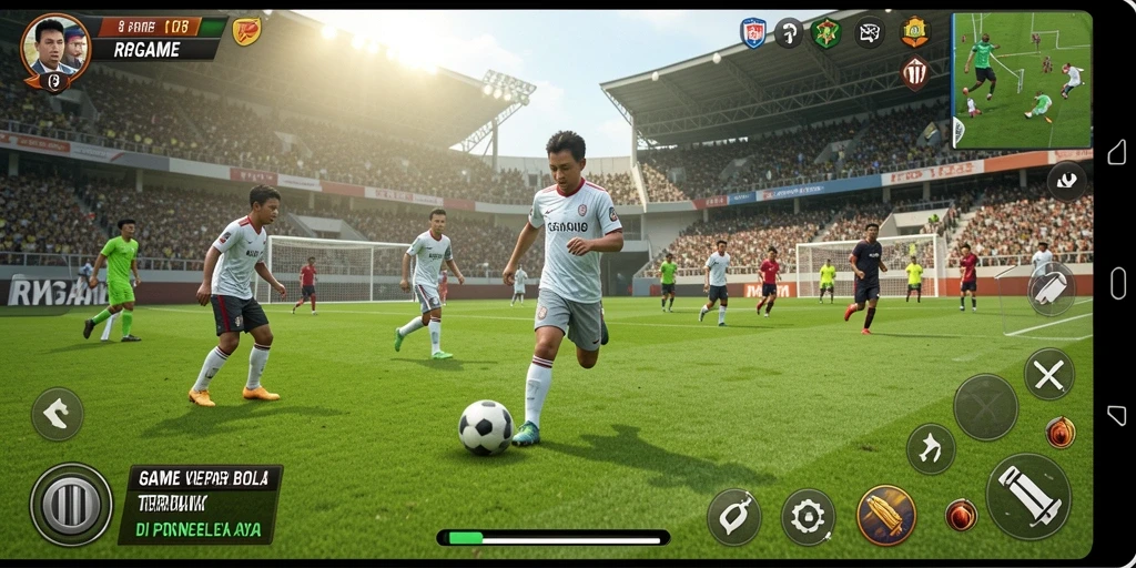 Tampilan gameplay RPGAME dengan aksi seru di lapangan sepak bola.