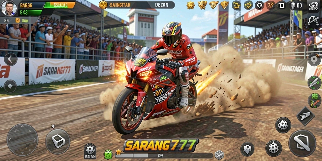 Tampilan seru balapan motor di SARANG777 yang mendebarkan.